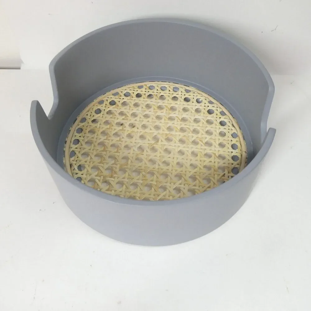 Normann Copenhagen Salon Tray 20cm Birch Wood Rattan Weave Grey NEW